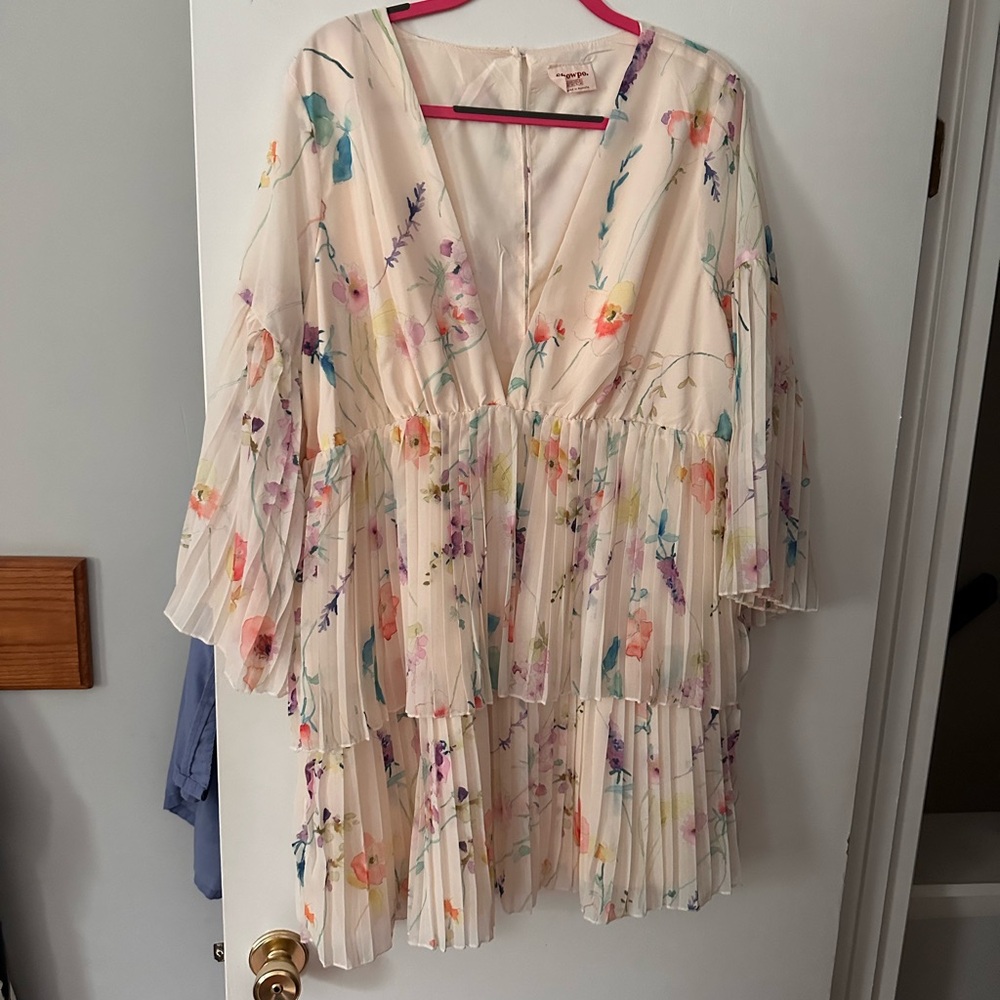 Showpo Floral Pleated Dress with deep V